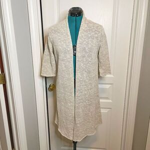 Eileen Fisher Linen Cotton Knit 3/4 Sleeve Open Front Duster Cardigan Sweater